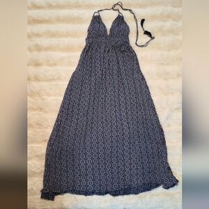 Lulu's Blue & White Halter Maxi Dress Boho Print Size XS